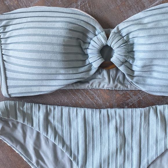 Strapless Blue Bandeau Bikini Set - Picture 3 of 4